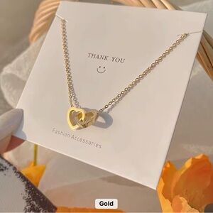 Gold Double Heart Necklace - Fashion Accessories